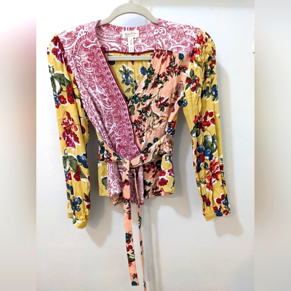 Anthropologie mixed floral wrap blouse